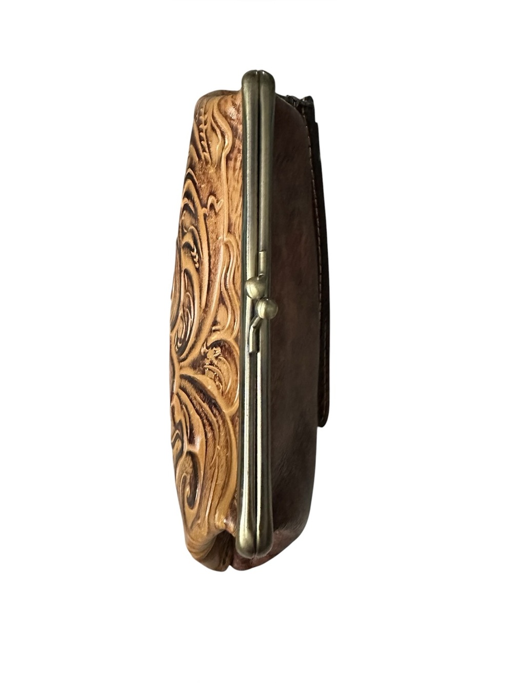 Patricia Nash Savena Wristlet Clutch Boho Western Tooled Kiss-lock Leather Bag - Picture 6 of 13
